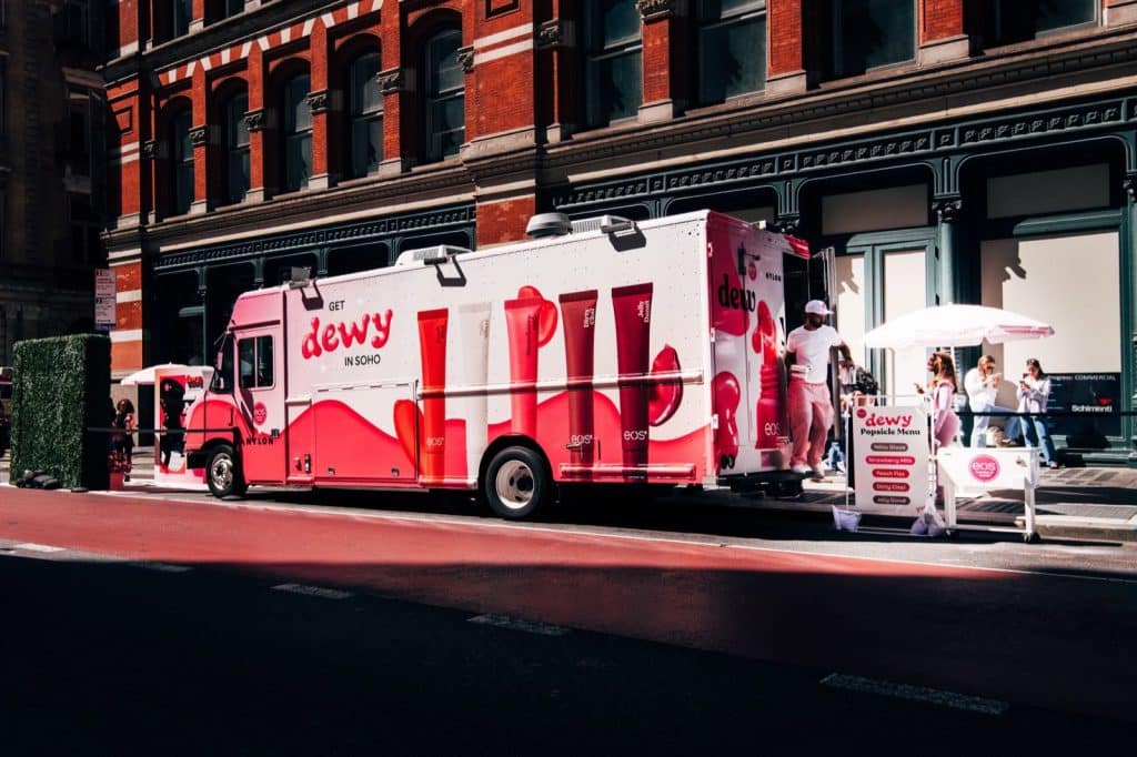 Guests at the eos x NYLON branded popsicle food truck in SoHo