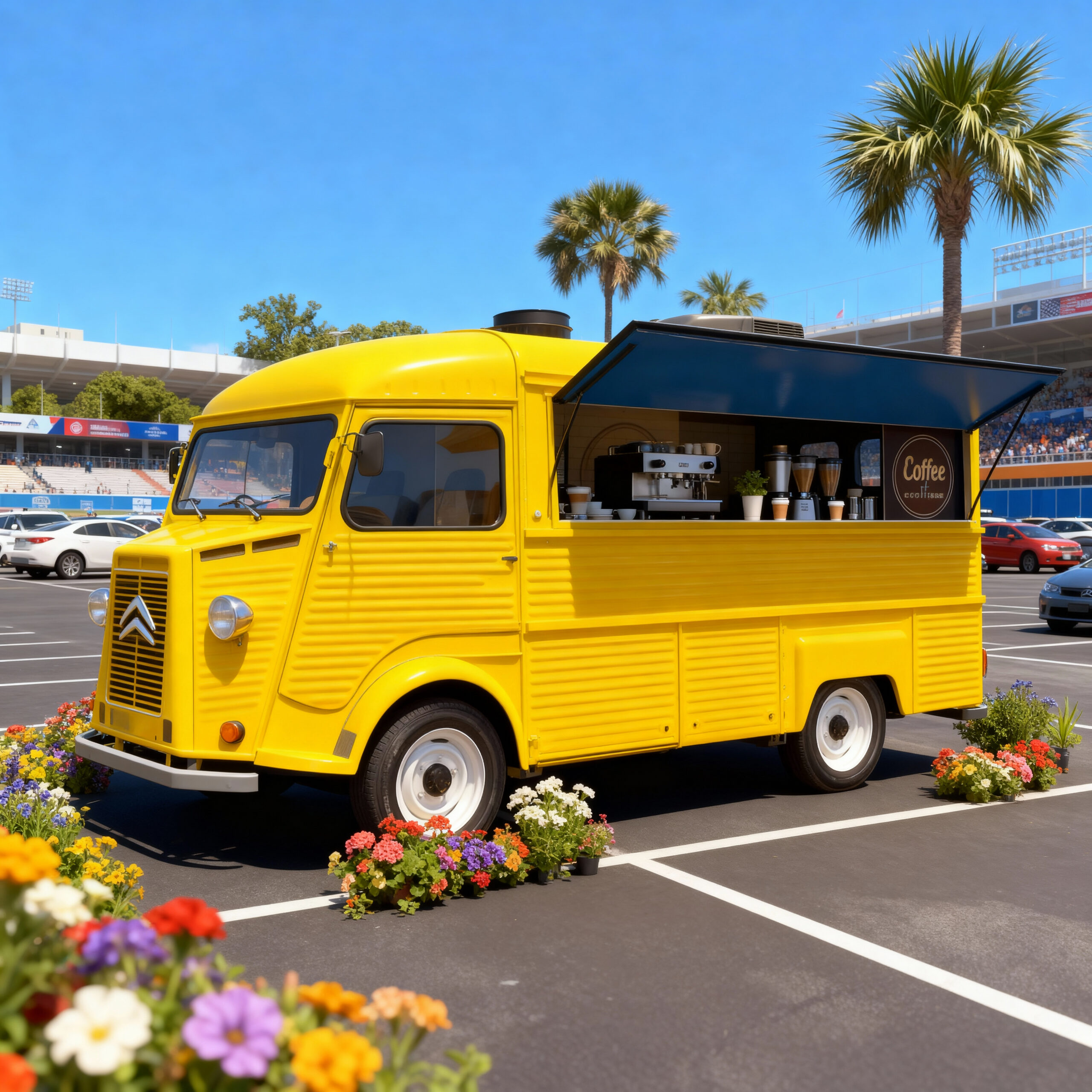 Vintage Citroën HY pop-up vehicle customized for coffee activations and holiday campaigns.
