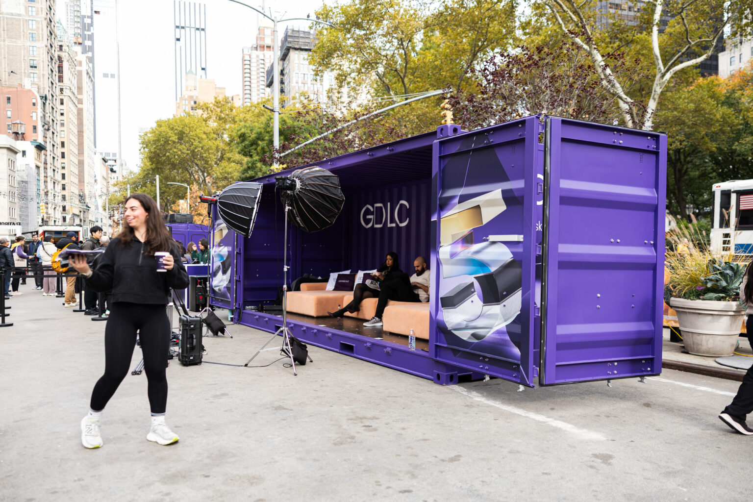 Citroen Esspresso Coffe Truck Holiday Pop Up custom branded container activation experiential container pop-up with coffee station and bodcats