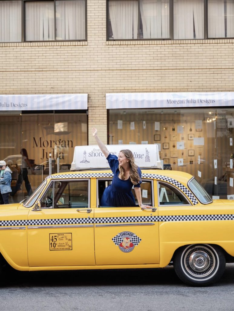 Screenshot Newspaper-inspired pop-up for Morgan Julia Design featuring custom fabrication, vinyl wraps, and branded checkered cab photo moment by NVS Visuals.