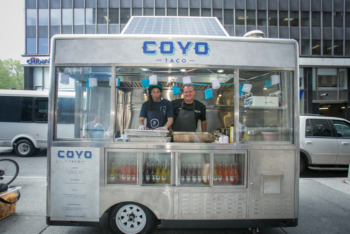 Coyo Taco branded solar food cart NYC