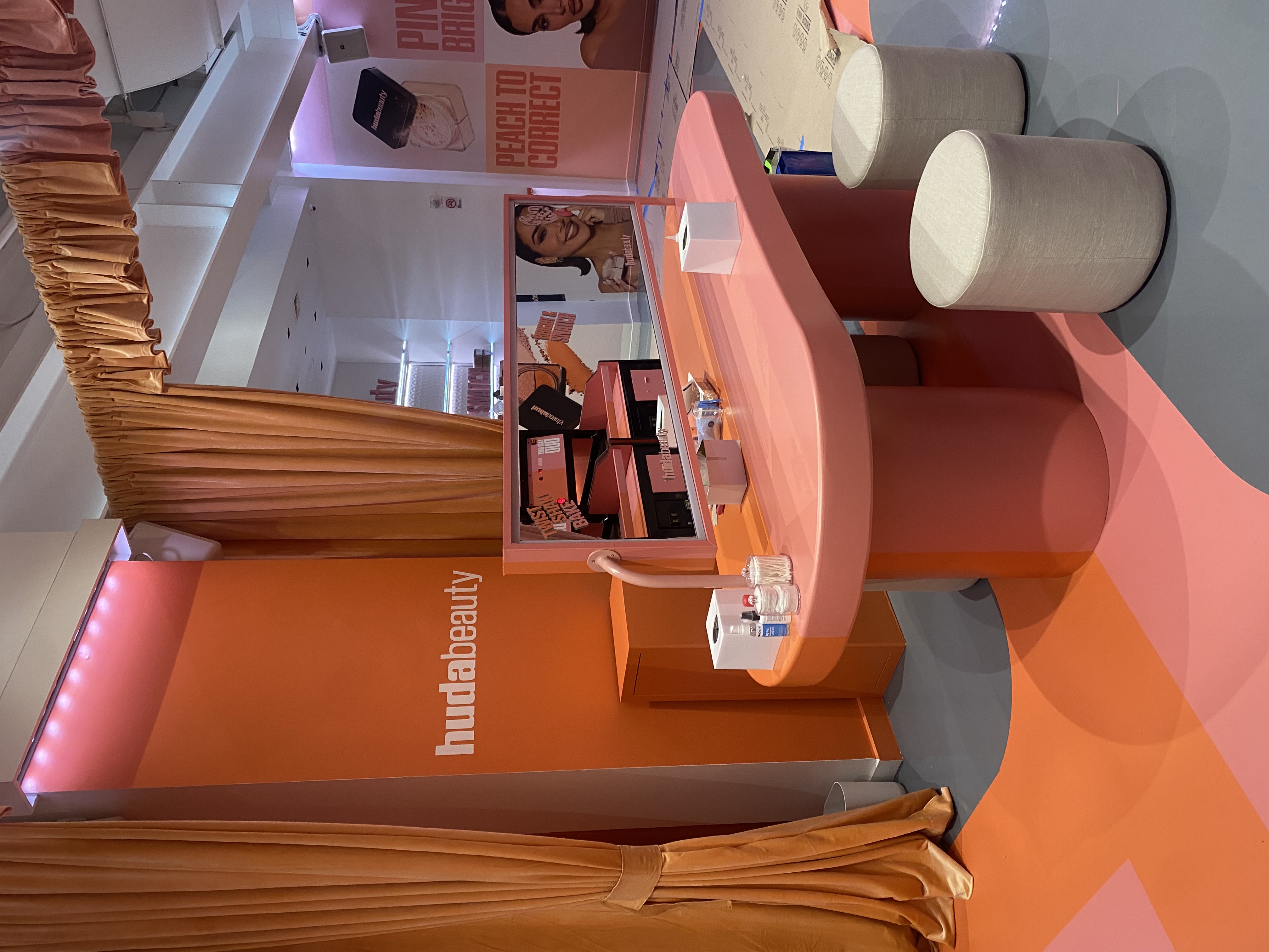 Huda Beauty Popup Finished Interior Huda Beauty pop-up finished interior with branded retail displays — NVS Visuals fabrication
