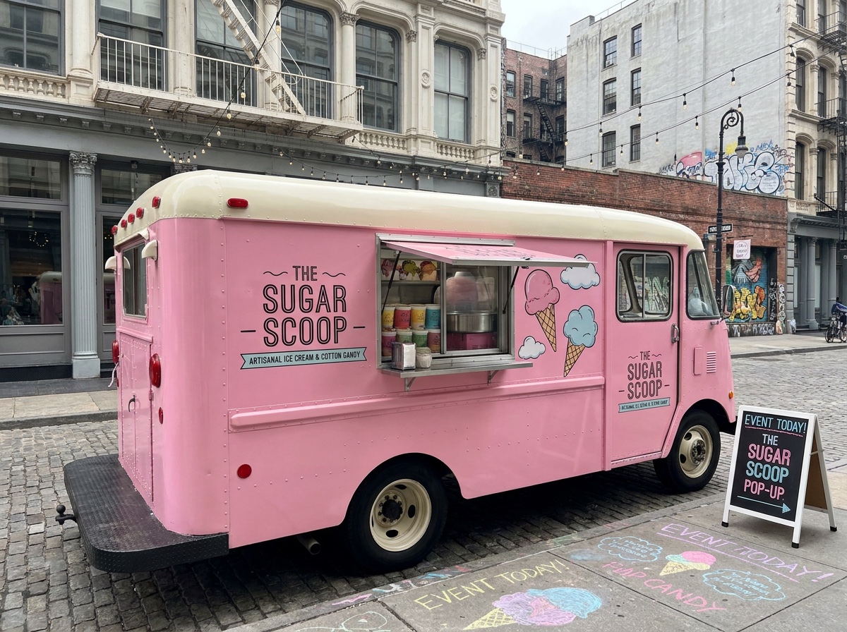 Kurbmaster Sugar Scoop Branded NVS Kurbmaster ice cream truck branded as Sugar Scoop pop-up in NYC