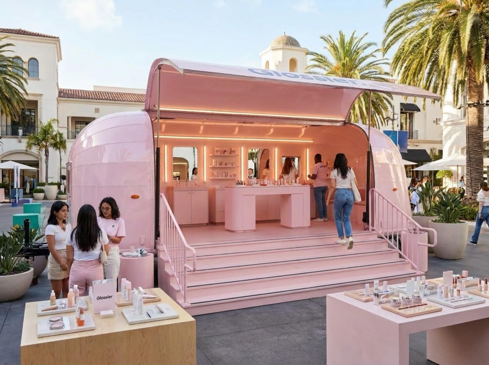 22' Gullwing Airstream — beauty bar concept Concept render of 22 foot Gullwing Airstream wrapped pink as a beauty bar pop-up
