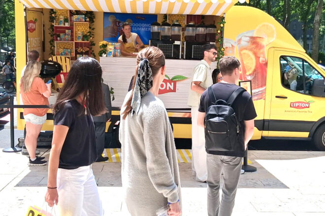 Lipton Iced Tea Bryant Park activation by NVS Visuals — 01 Lipton Iced Tea mobile sampling truck at Bryant Park for National Iced Tea Day by NVS Visuals, photo 01