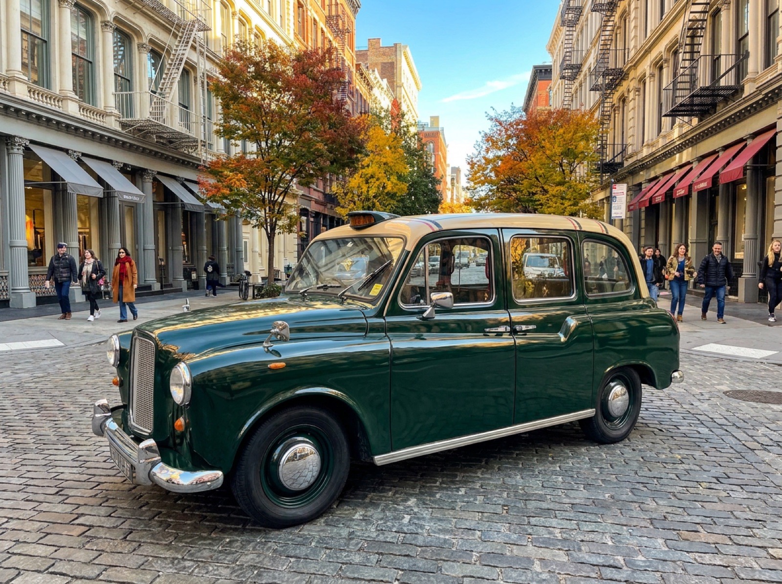 London Cab Activation Concept London cab branded and deployed on a SoHo cobblestone plaza