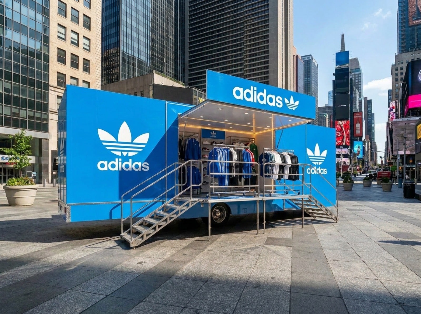 Stage Box Truck Adidas Times Square Adidas-branded stage box truck activation in Times Square