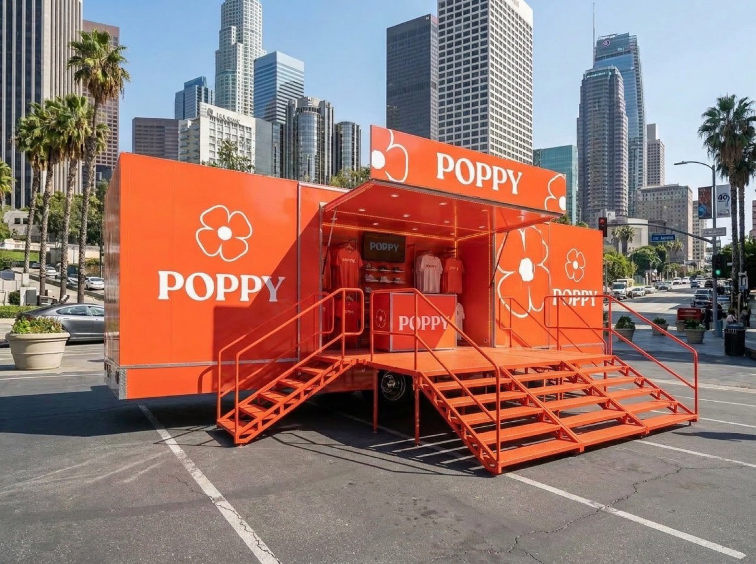 Stage Box Truck Poppi Floor Poppi lifestyle pop-up retail floor on the stage box truck