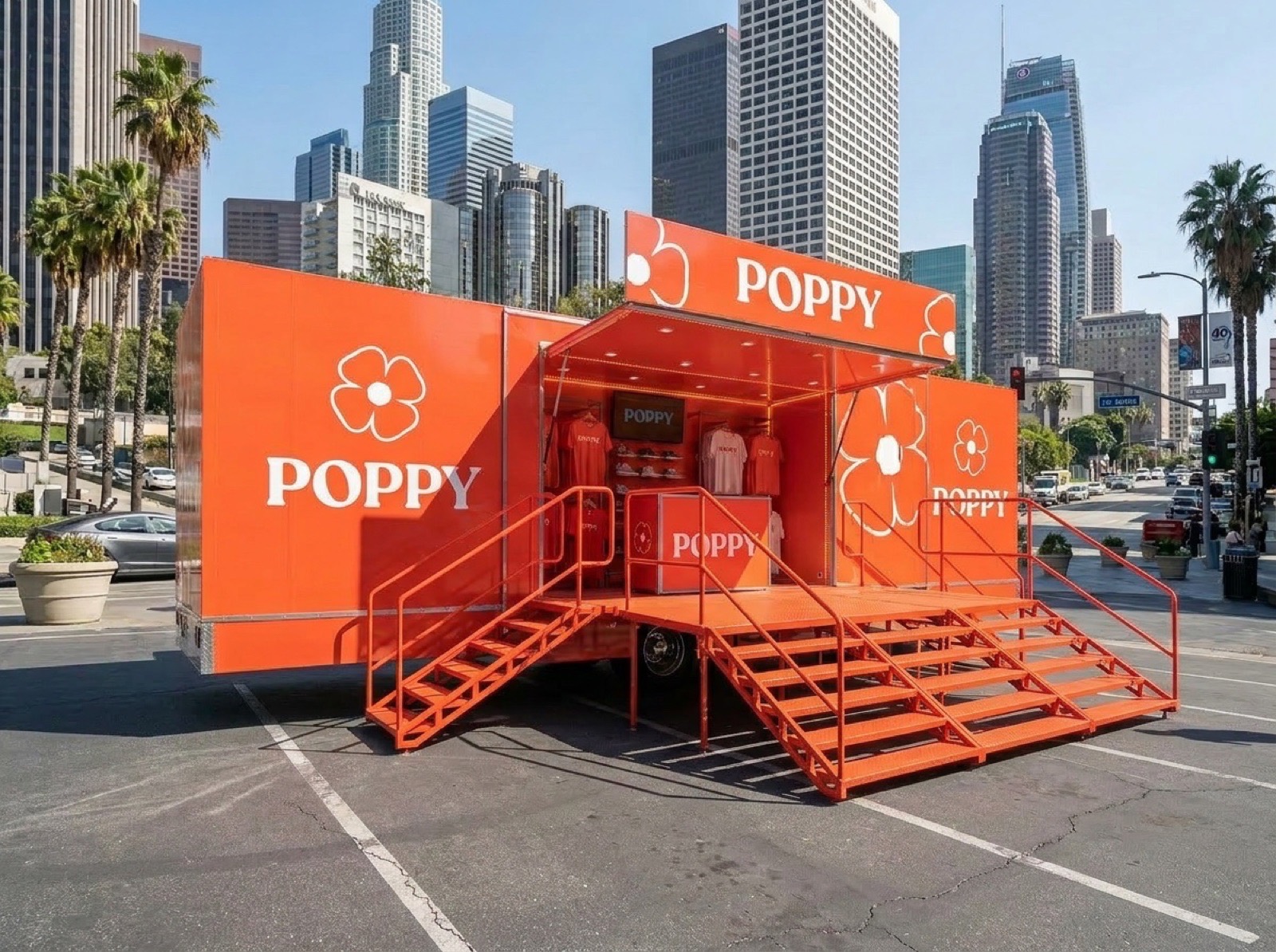 Stage Box Truck Poppi Floor Poppi lifestyle pop-up retail floor on the stage box truck