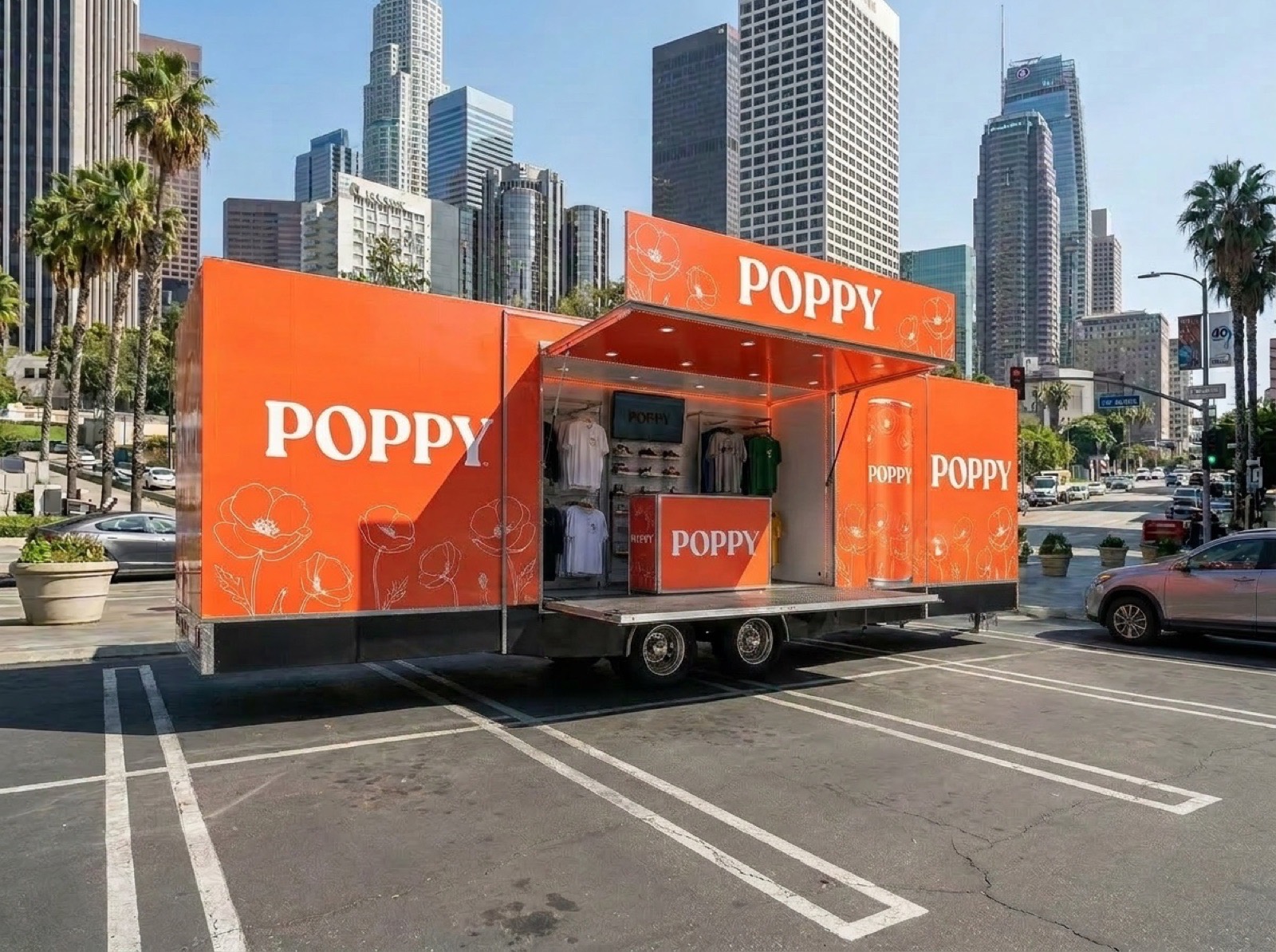 Stage Box Truck Poppi Street Poppi-branded stage box truck street deployment