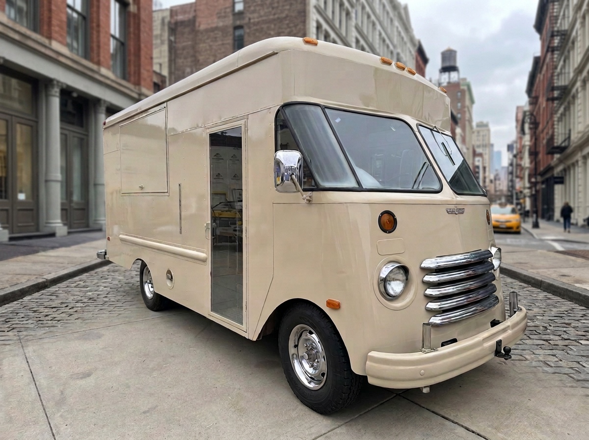 1949 Kurbmaster — unbranded, front Unbranded 1949 Kurbmaster step van, front view, before wrap