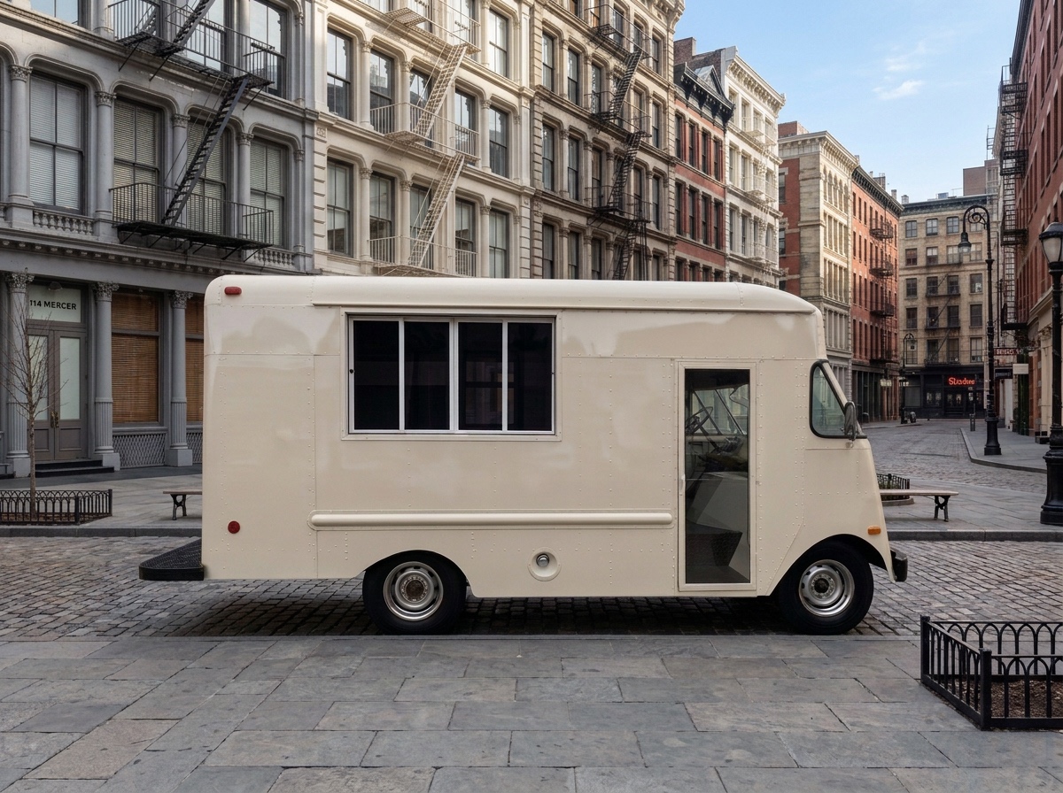1949 Kurbmaster — unbranded, side Unbranded 1949 Kurbmaster step van, side profile, before wrap