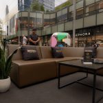 Lounge seating area with rented furniture and Belvedere branded pillows