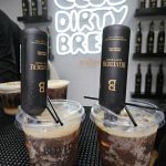 Iced Dirty Brew cocktails with Belvedere coffee vodka mini bottles