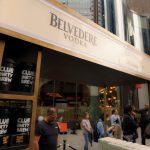 Belvedere Vodka branded bar cart with awning and product display