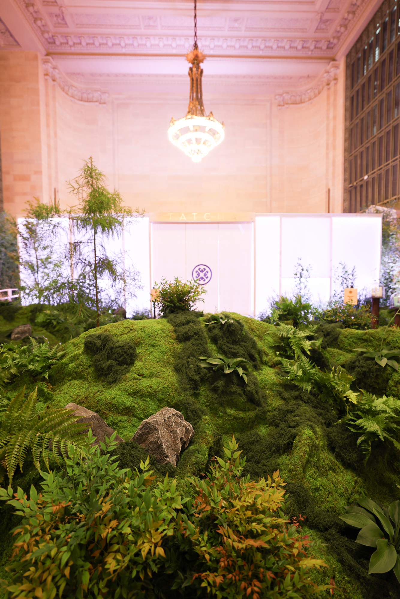 Tatcha pop-up fabrication, Grand Central Terminal Vanderbilt Hall — NVS Visuals Moss garden and plexiglass tea pavilion, Tatcha pop-up fabrication at Grand Central Terminal Vanderbilt Hall by NVS Visuals