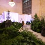 Sculpted moss garden and plexiglass tea pavilion in Vanderbilt Hall, Grand Central Terminal