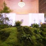 Wide view of the Tatcha moss garden experiential fabrication at Grand Central Terminal