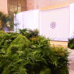 Sculpted moss mounds in front of the Tatcha tea pavilion, experiential fabrication by NVS Visuals