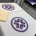 Printed Tatcha crest graphics in production at NVS Visuals