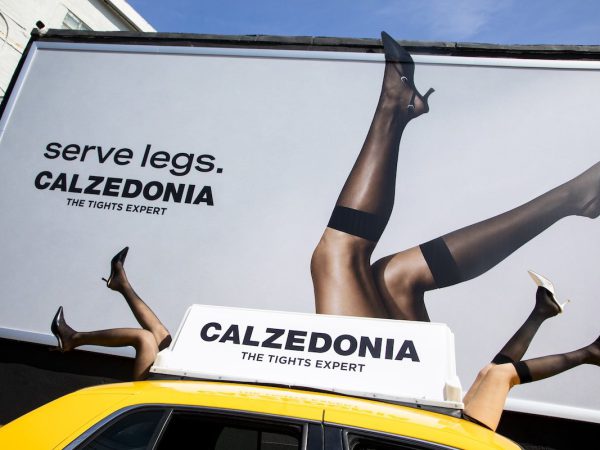 Calzedonia Serve Legs roof topper Calzedonia 'Serve Legs' roof topper with sculpted legs on a vintage NYC yellow cab