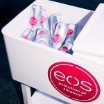 eos branded canned water in the cooler