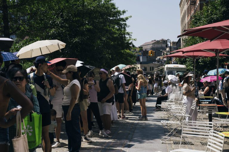 Line of guests along the street for Farmacy froyo