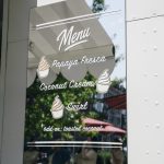 Mirrored vinyl froyo menu on the Farmacy truck