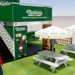 NVS Visuals 3D design render of the Nathan's Famous double-deck pop-up structure at Yankee Stadium