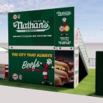 NVS Visuals 3D design render of the Nathan's Famous double-deck pop-up structure at Yankee Stadium