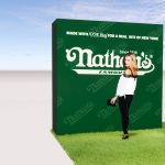 NVS Visuals 3D design render of the Nathan's Famous double-deck pop-up structure at Yankee Stadium